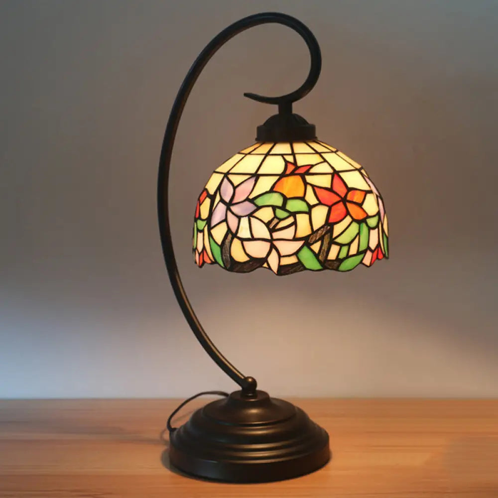 Blossom Pattern Tiffany Glass Desk Lamp - Pink/Orange 1-Head Night Table Light For Bedroom Pink