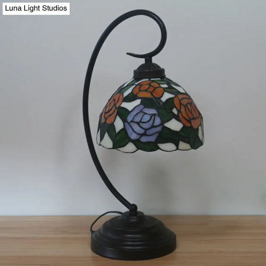 Blossom Pattern Tiffany Glass Desk Lamp - Pink/Orange 1-Head Night Table Light For Bedroom