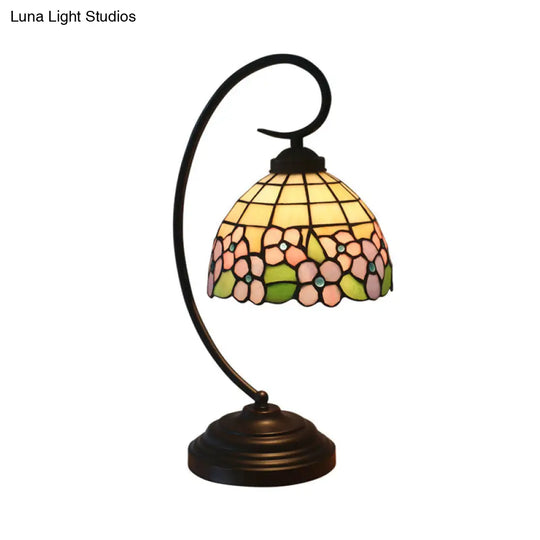 Blossom Pattern Tiffany Glass Desk Lamp - Pink/Orange 1-Head Night Table Light For Bedroom