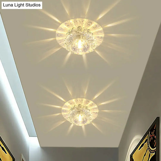 Blossom Shade Crystal Flush Ceiling Light - Contemporary Led Fixture For Hallways Mount And Clear