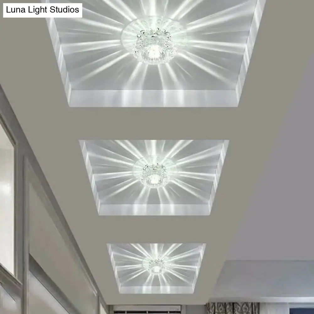 Blossom Shade Crystal Flush Ceiling Light - Contemporary Led Fixture For Hallways Mount And Clear