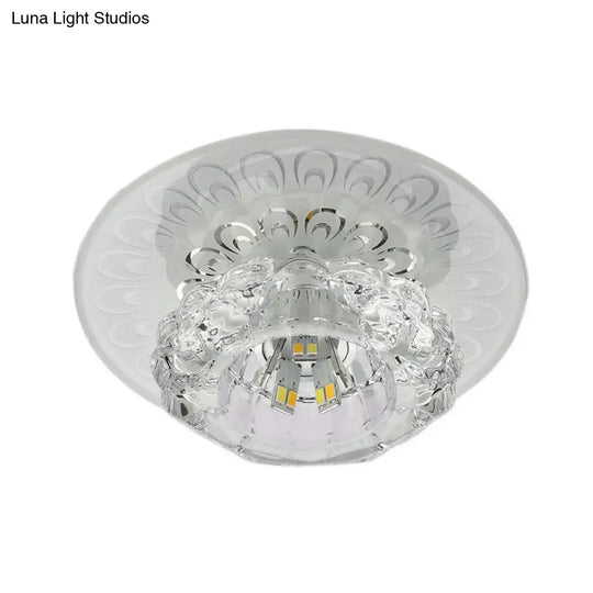 Blossom Shade Crystal Flush Ceiling Light - Contemporary Led Fixture For Hallways Mount And Clear