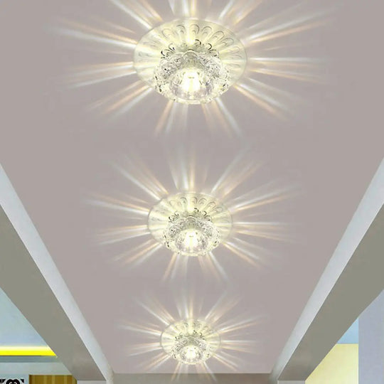 Blossom Shade Crystal Flush Ceiling Light - Contemporary Led Fixture For Hallways Mount And Clear