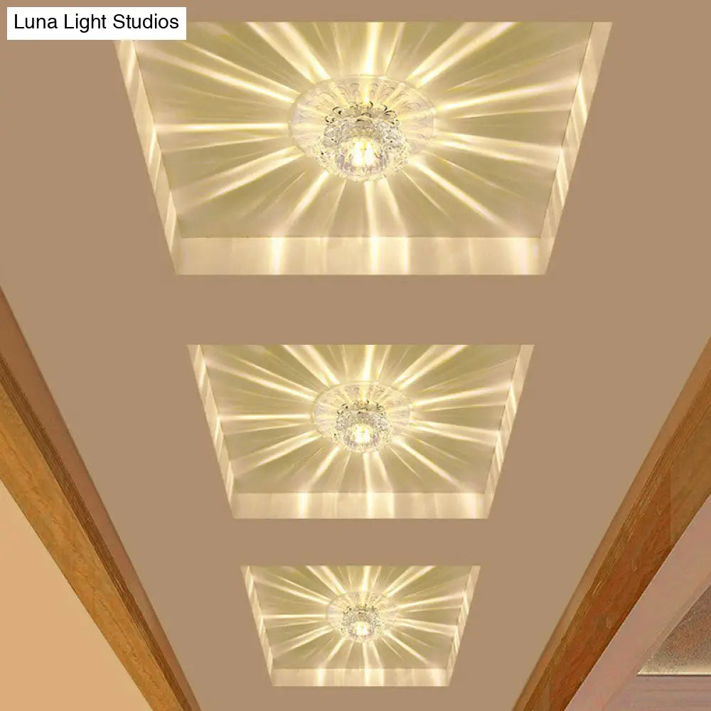 Blossom Shade Crystal Flush Ceiling Light - Contemporary Led Fixture For Hallways Mount And Clear