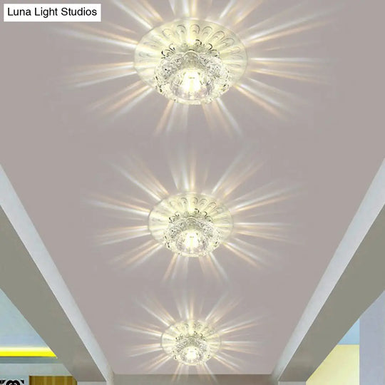 Blossom Shade Crystal Flush Ceiling Light - Contemporary Led Fixture For Hallways Mount And Clear