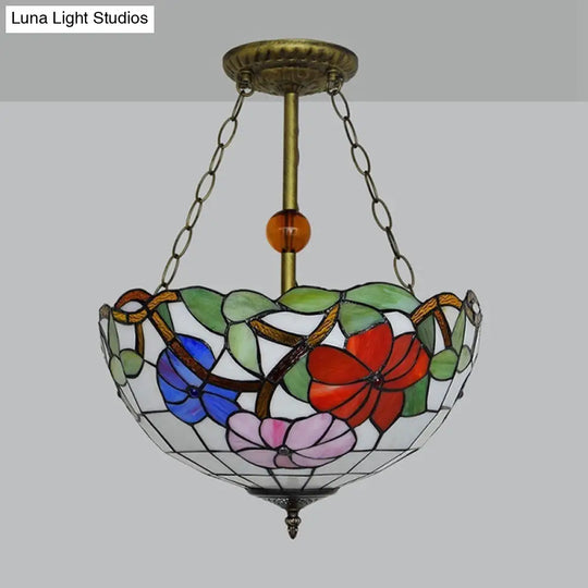 Blossom Tiffany Stained Glass Ceiling Lamp - Restaurant Semi Flush Mount