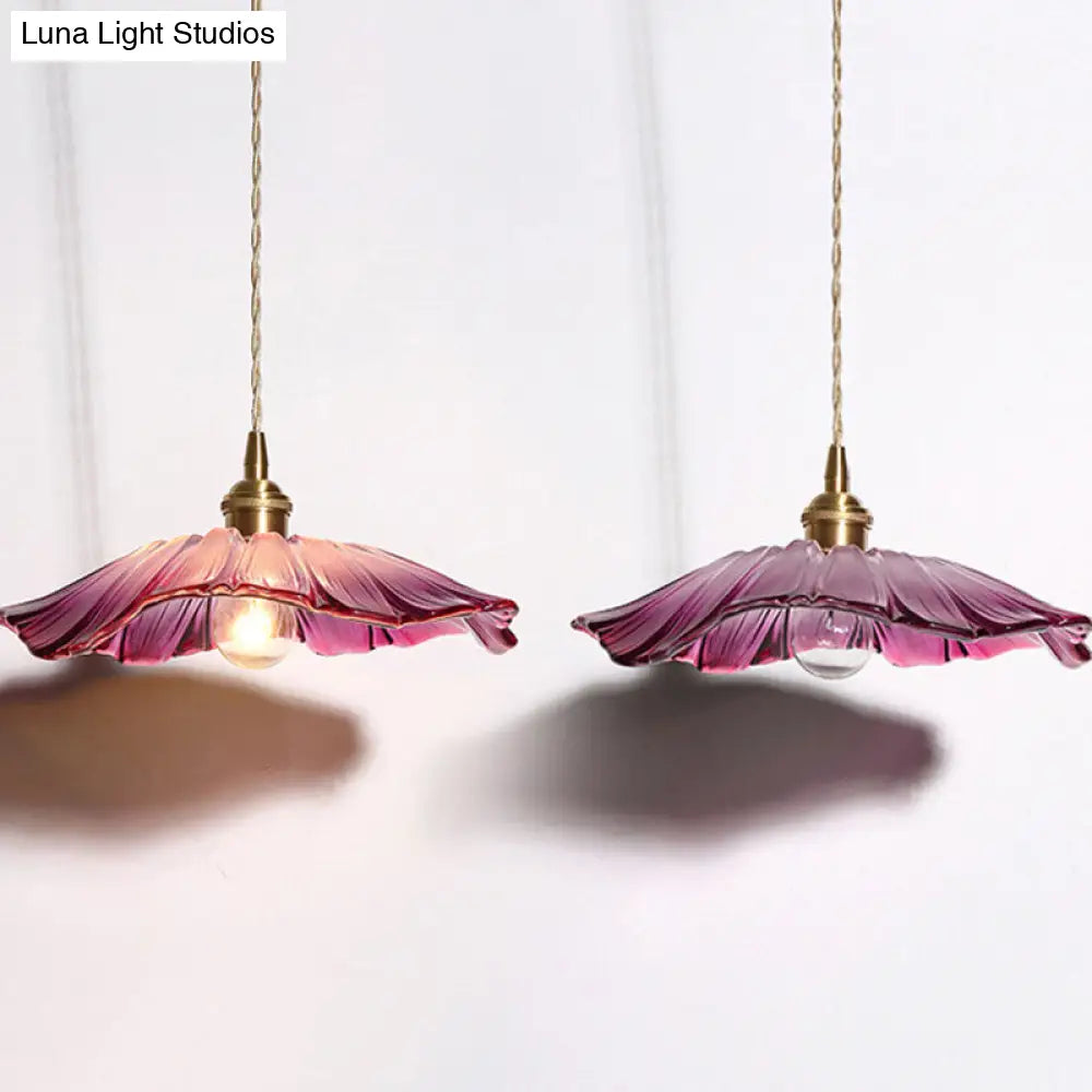 Textured Glass Pendant Lighting: Blossom Industrial 1-Light Ceiling Fixture In Brass - Perfect For