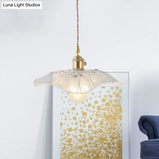 Blossom Textured Glass Pendant Light - Industrial Brass Ceiling Fixture