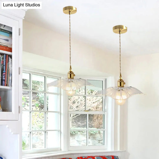 Textured Glass Pendant Lighting: Blossom Industrial 1-Light Ceiling Fixture In Brass - Perfect For