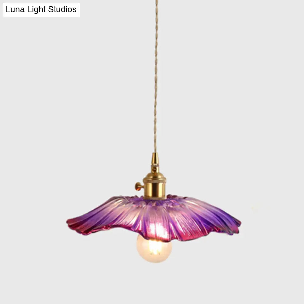 Textured Glass Pendant Lighting: Blossom Industrial 1-Light Ceiling Fixture In Brass - Perfect For