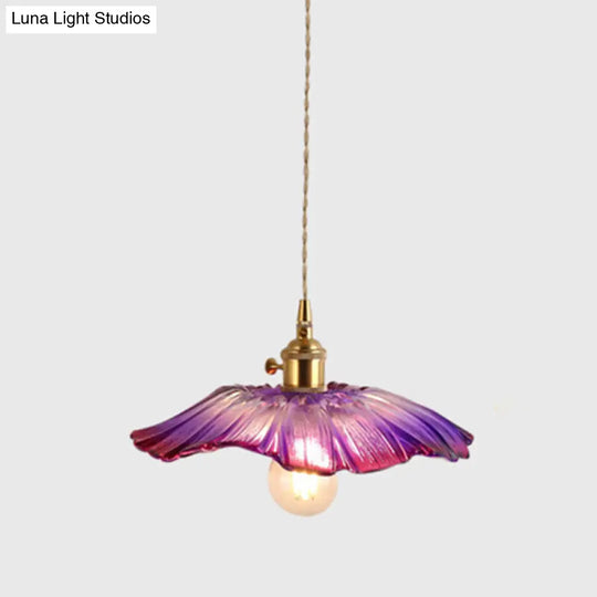 Textured Glass Pendant Lighting: Blossom Industrial 1-Light Ceiling Fixture In Brass - Perfect For