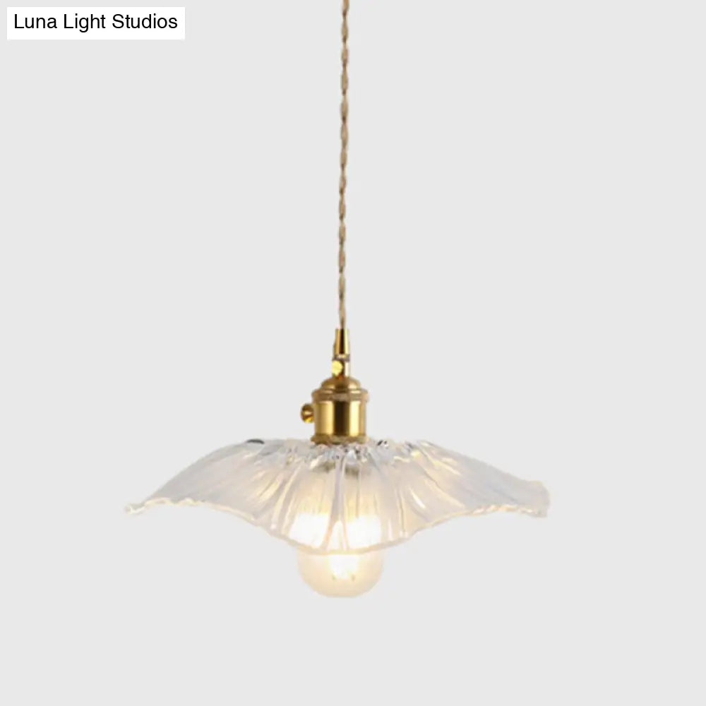 Textured Glass Pendant Lighting: Blossom Industrial 1-Light Ceiling Fixture In Brass - Perfect For