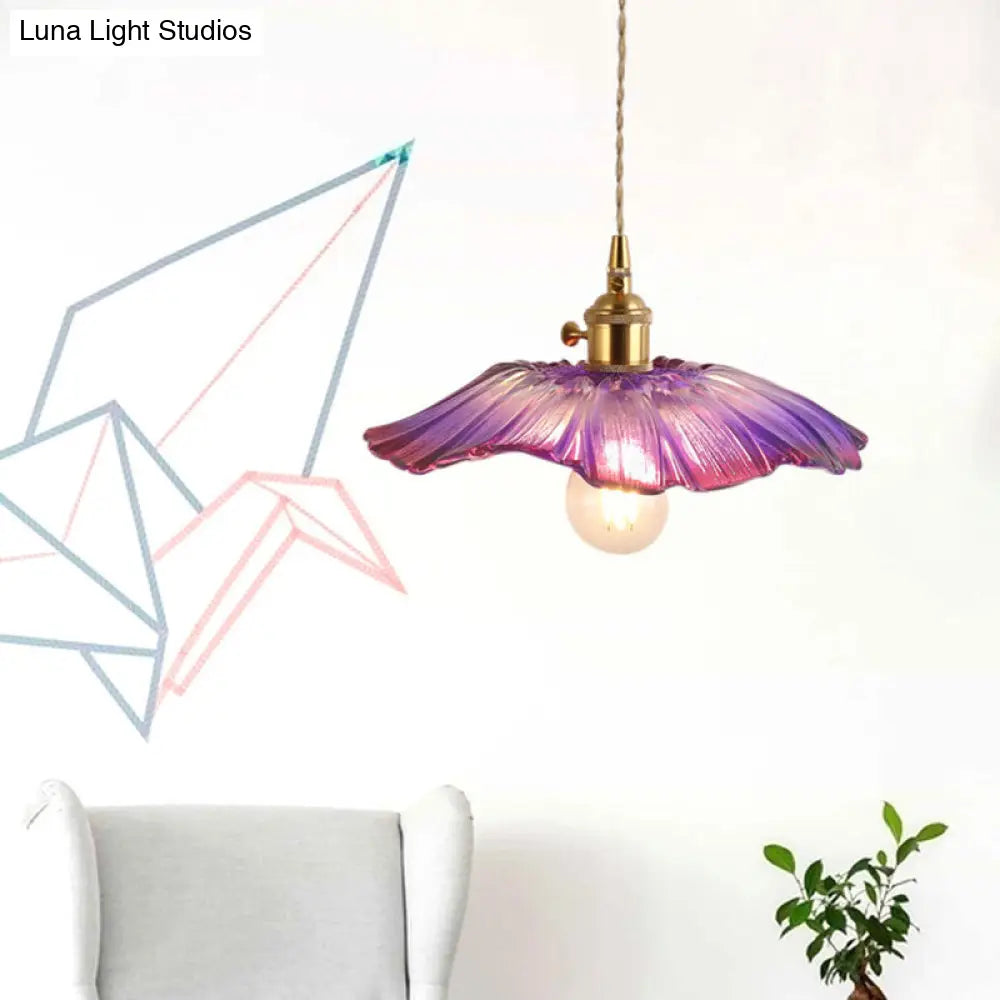 Textured Glass Pendant Lighting: Blossom Industrial 1-Light Ceiling Fixture In Brass - Perfect For