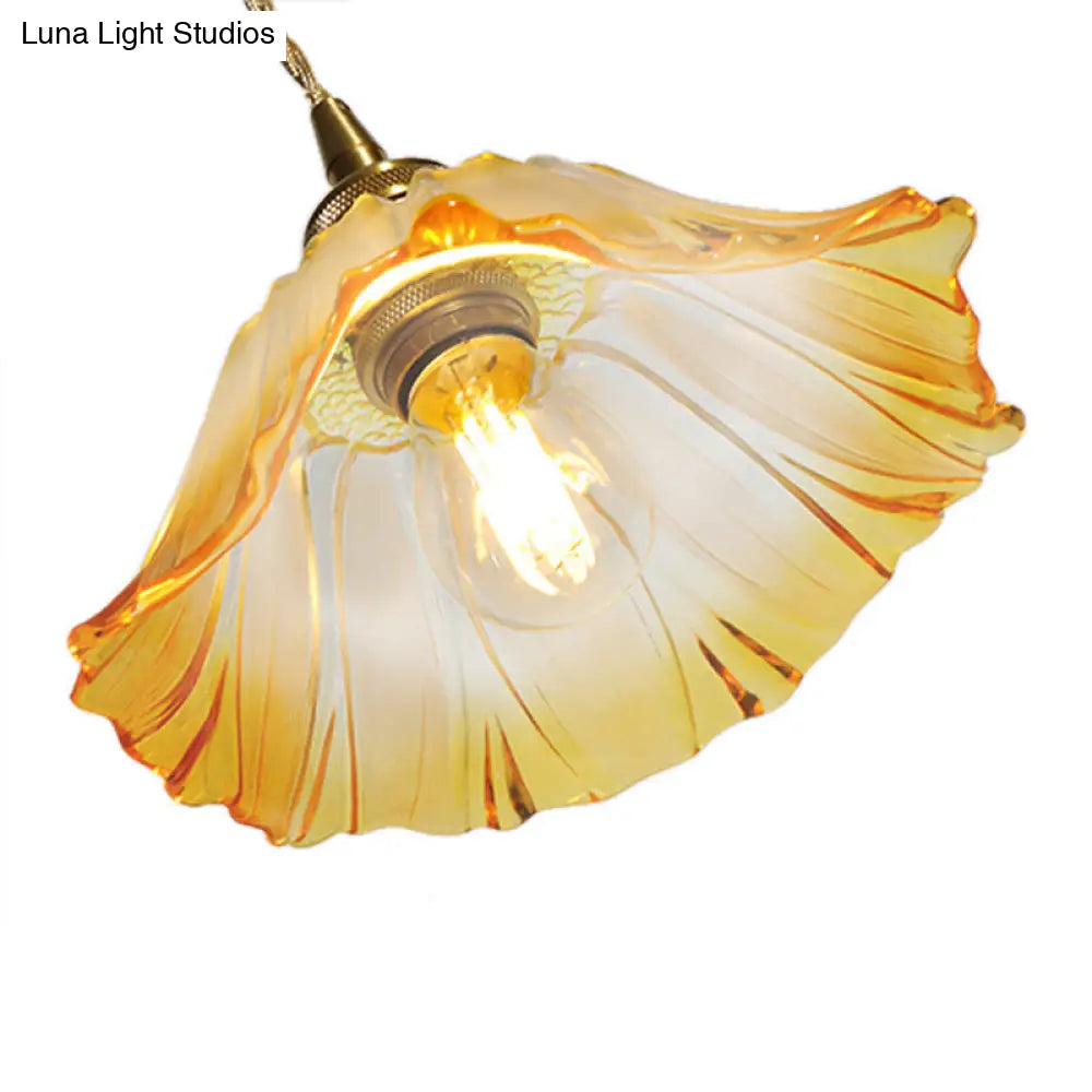 Textured Glass Pendant Lighting: Blossom Industrial 1-Light Ceiling Fixture In Brass - Perfect For