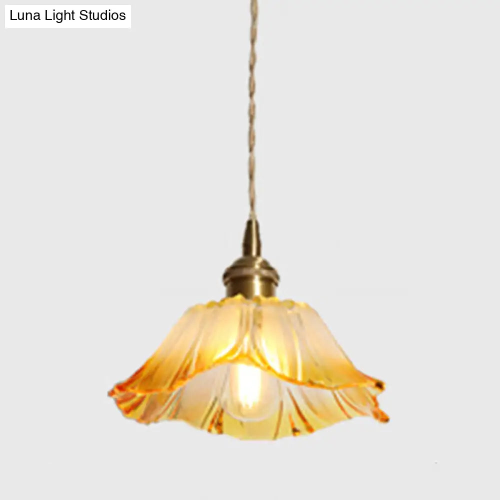 Textured Glass Pendant Lighting: Blossom Industrial 1-Light Ceiling Fixture In Brass - Perfect For