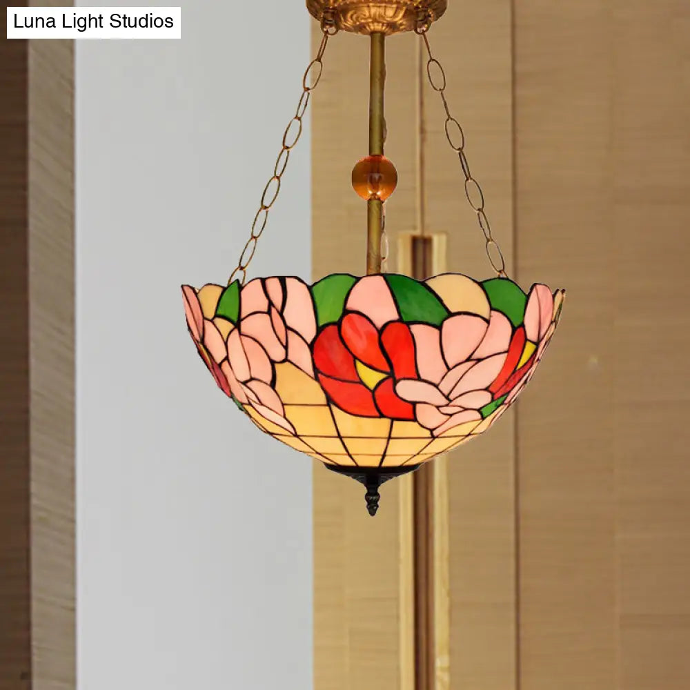 Blossom Tiffany Antique Stained Glass Ceiling Fixture - Inverted Semi Flush Mount Light With