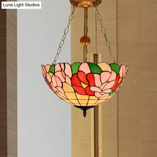 Blossom Tiffany Antique Stained Glass Ceiling Fixture - Inverted Semi Flush Mount Light With