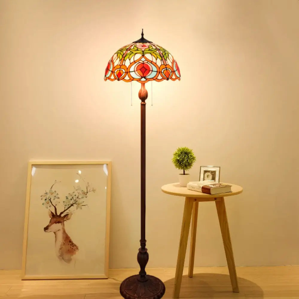 Blossom Tiffany Style Glass Reading Floor Lamp - Elegant Green Stand Up Lighting