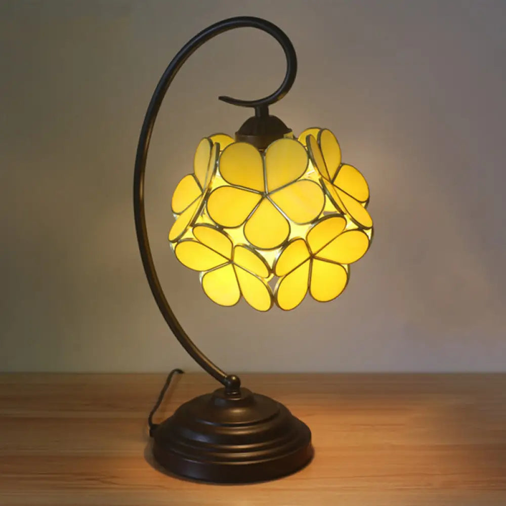 Blossom Tiffany Style Table Lamp - Single Head Beige/Pink/Yellow Glass Nightstand Light For Bedroom