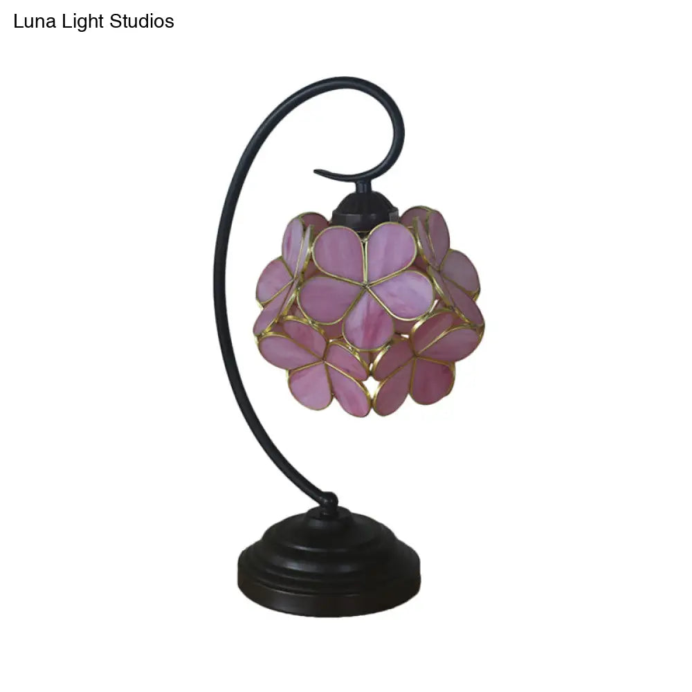 Blossom Tiffany Style Table Lamp - Single Head Beige/Pink/Yellow Glass Nightstand Light For Bedroom