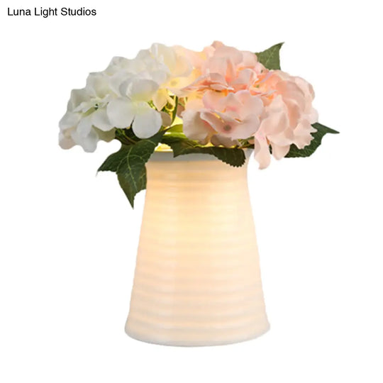 Blossom White Glass Led Night Lamp: Art Deco Cone/Rectangle Nightstand Lighting For Bedroom