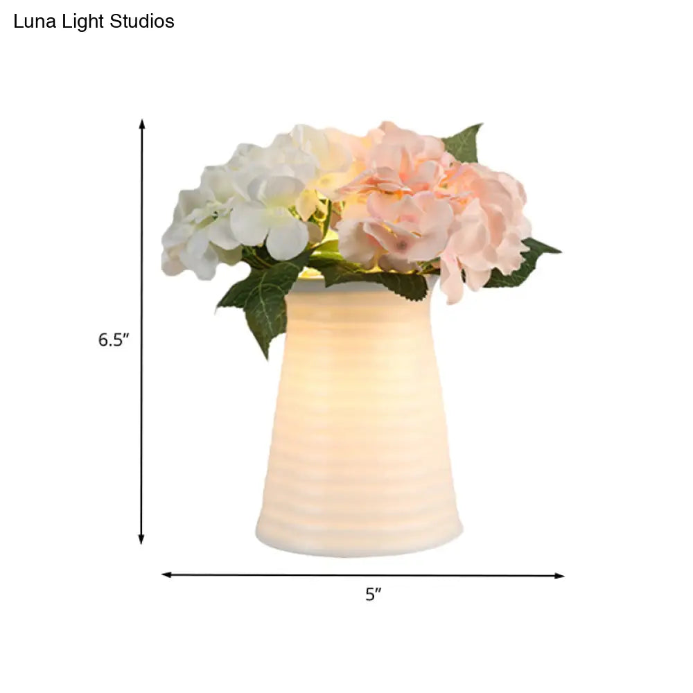 Blossom White Glass Led Night Lamp: Art Deco Cone/Rectangle Nightstand Lighting For Bedroom