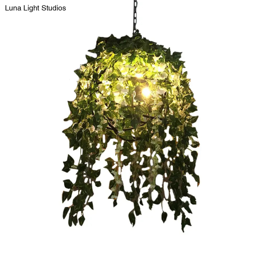 Farmhouse Led Chandelier Lamp In Black/Pink/Green For Dining Room: Blossoming Metallic Suspension