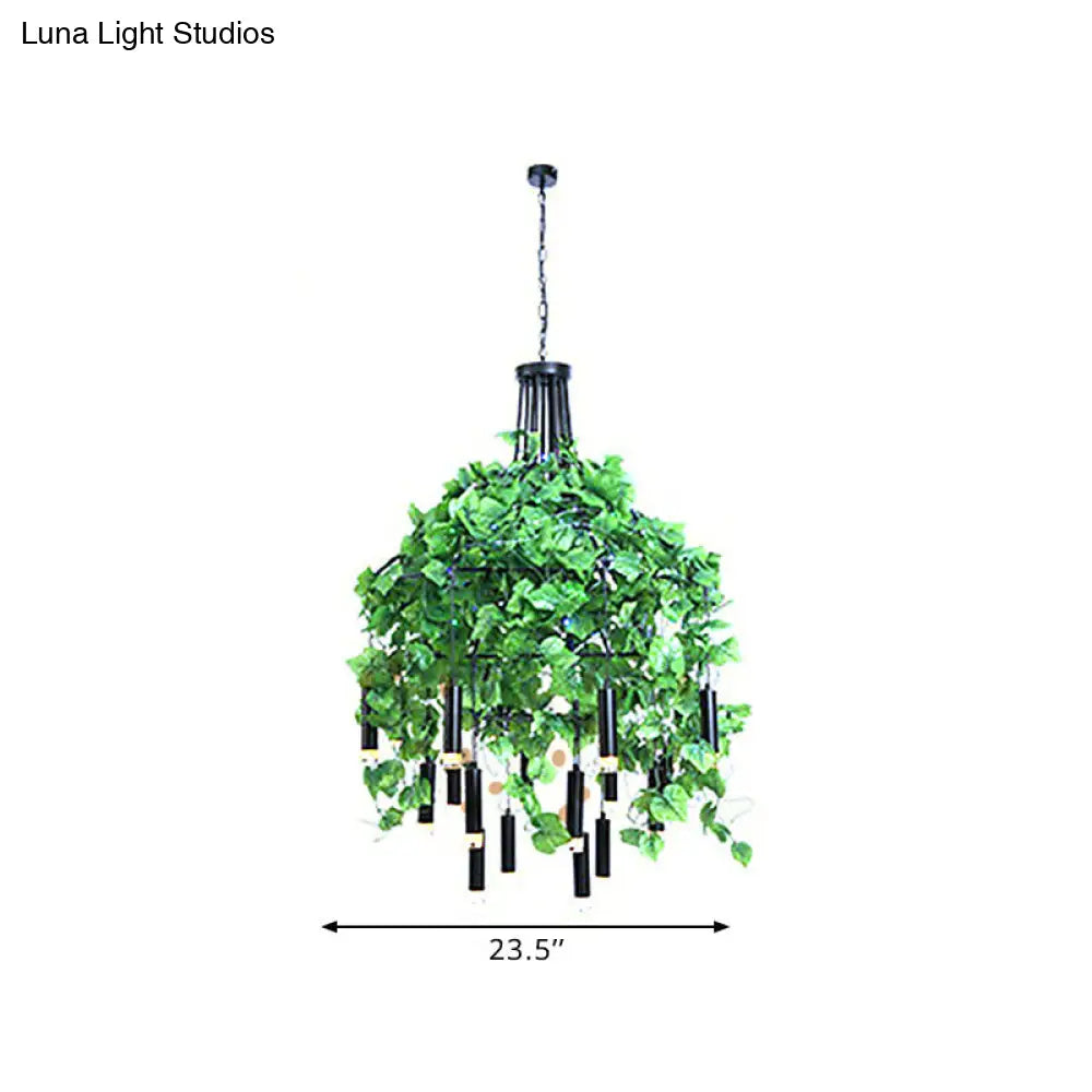 Farmhouse Led Chandelier Lamp In Black/Pink/Green For Dining Room: Blossoming Metallic Suspension