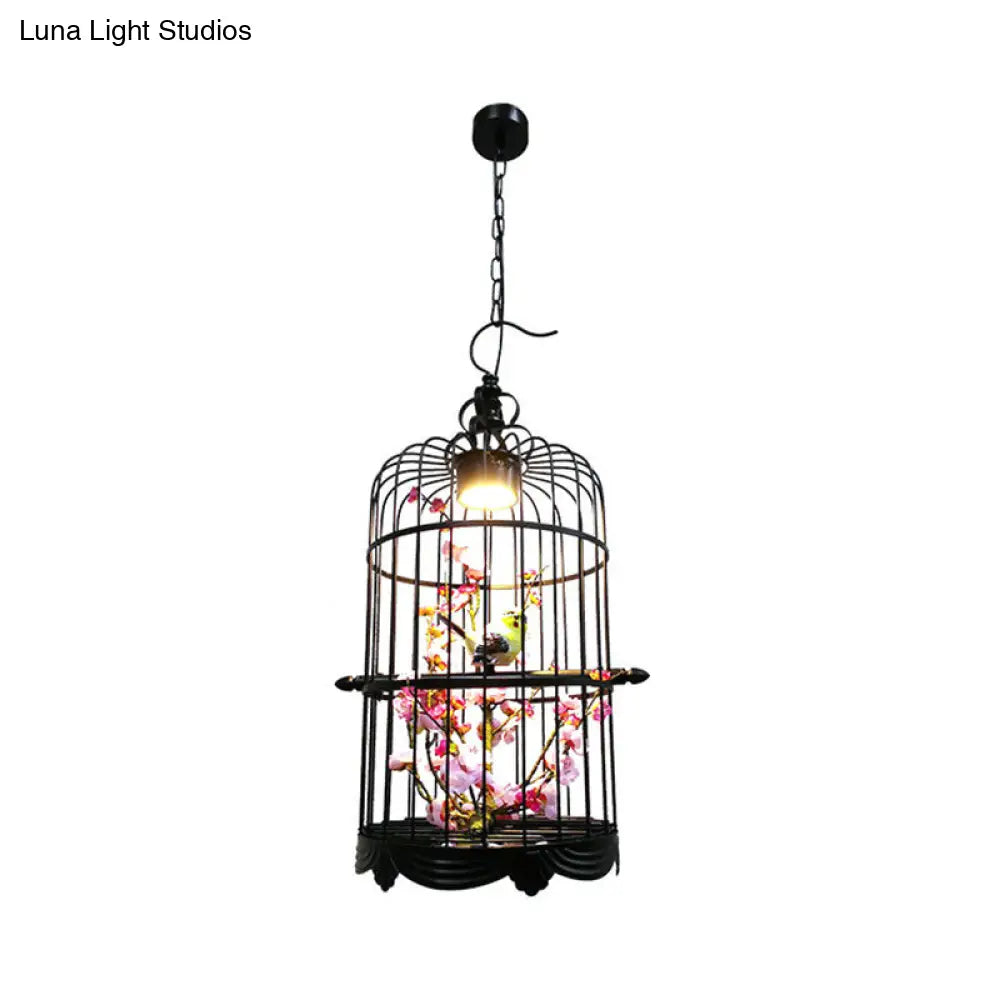 Farmhouse Led Chandelier Lamp In Black/Pink/Green For Dining Room: Blossoming Metallic Suspension