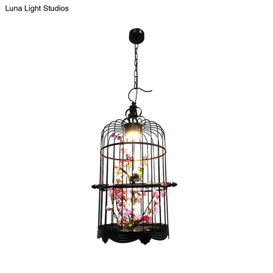 Blossoming Farmhouse Led Chandelier In Black/Pink/Green For Dining Room Lighting