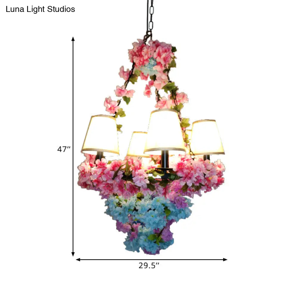 Blossoming Farmhouse Led Chandelier In Black/Pink/Green For Dining Room Lighting