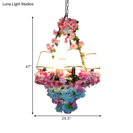 Blossoming Farmhouse Led Chandelier In Black/Pink/Green For Dining Room Lighting