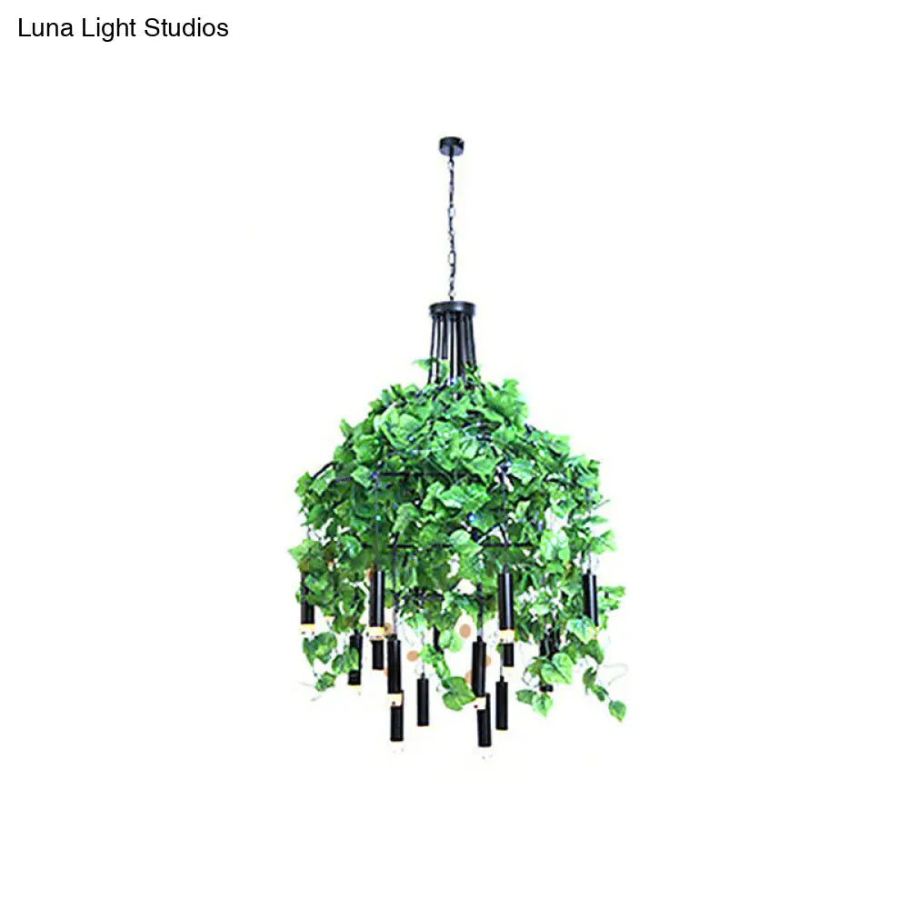 Farmhouse Led Chandelier Lamp In Black/Pink/Green For Dining Room: Blossoming Metallic Suspension