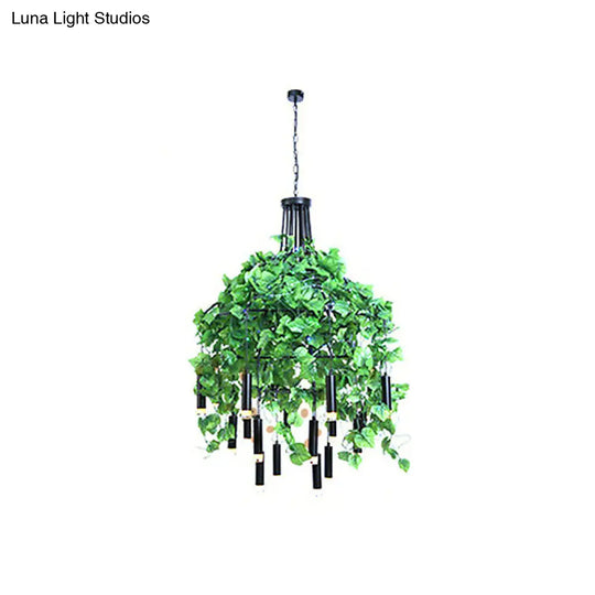 Farmhouse Led Chandelier Lamp In Black/Pink/Green For Dining Room: Blossoming Metallic Suspension