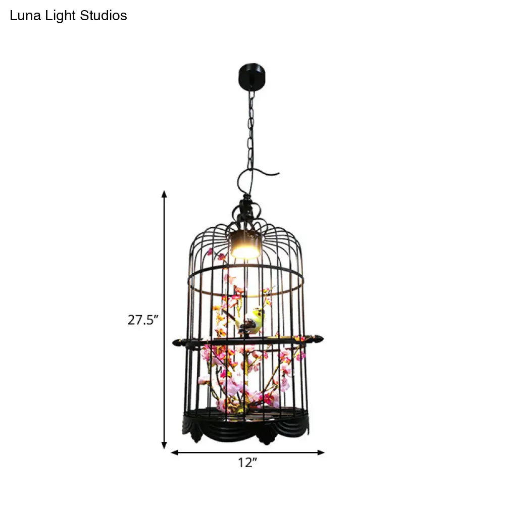 Farmhouse Led Chandelier Lamp In Black/Pink/Green For Dining Room: Blossoming Metallic Suspension