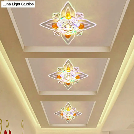 Blossoms Hall Flushmount Clear Crystal Glass Led Ceiling Lamp