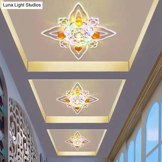 Blossoms Hall Flushmount Clear Crystal Glass Led Ceiling Lamp