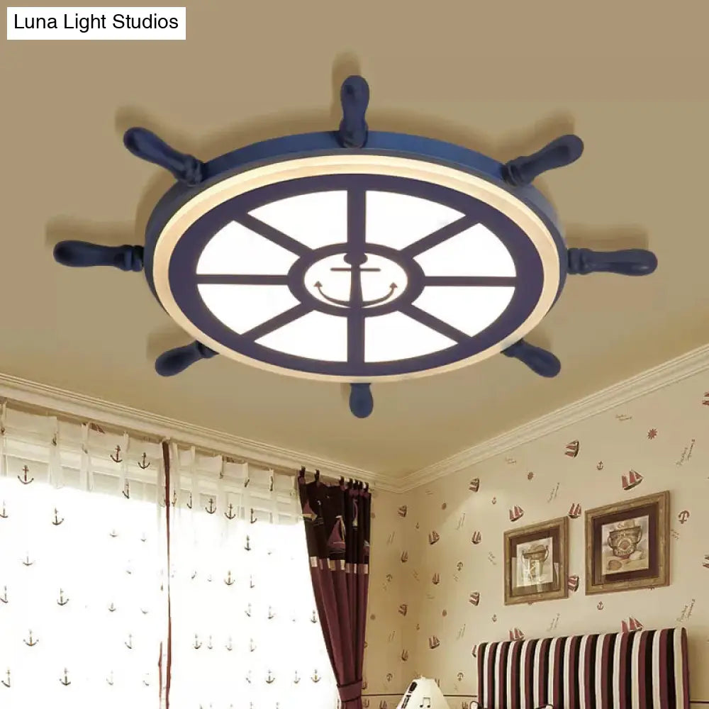 Blue Acrylic Flush Mount Nautical Style Ceiling Lamp - Slim Rudder Design For Kids Bedrooms
