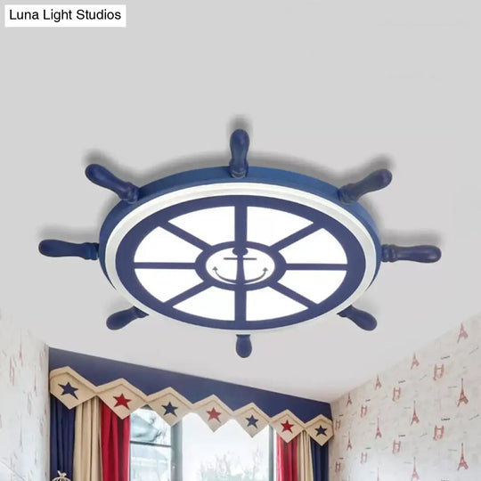 Blue Acrylic Flush Mount Nautical Style Ceiling Lamp - Slim Rudder Design For Kids Bedrooms / White