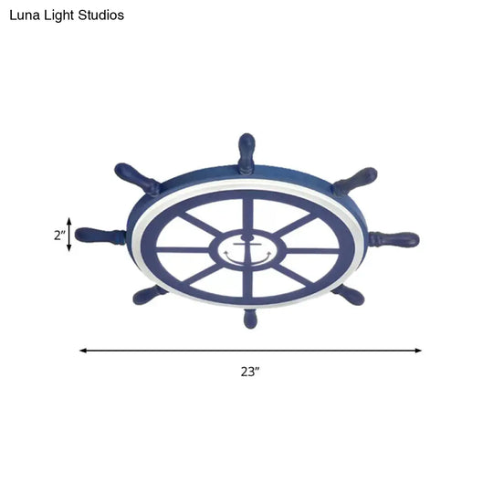 Blue Acrylic Flush Mount Nautical Style Ceiling Lamp - Slim Rudder Design For Kids Bedrooms