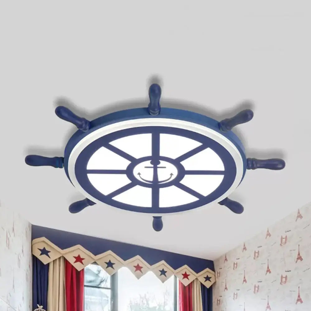 Blue Acrylic Flush Mount Nautical Style Ceiling Lamp - Slim Rudder Design For Kids’ Bedrooms / White