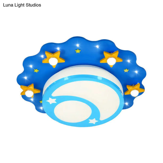 Blue Acrylic Night View Cartoon Ceiling Lamp - Ideal For Kindergarten