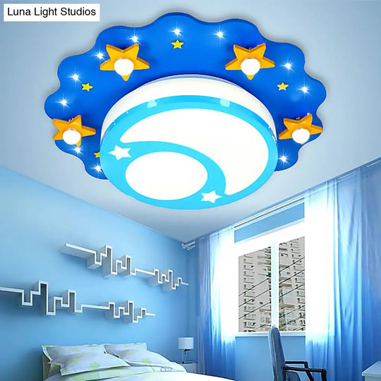 Blue Acrylic Night View Cartoon Ceiling Lamp - Ideal For Kindergarten