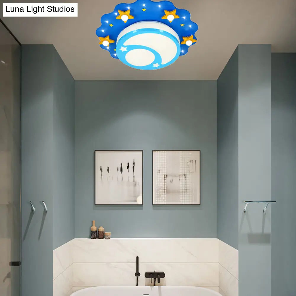 Blue Acrylic Night View Cartoon Ceiling Lamp - Ideal For Kindergarten