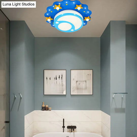 Blue Acrylic Night View Cartoon Ceiling Lamp - Ideal For Kindergarten