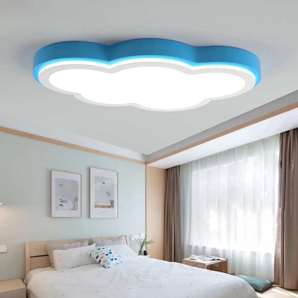 Blue Acrylic Shade Led Flush Ceiling Light For Child Bedroom - Modernist & Warm/White Lighting /