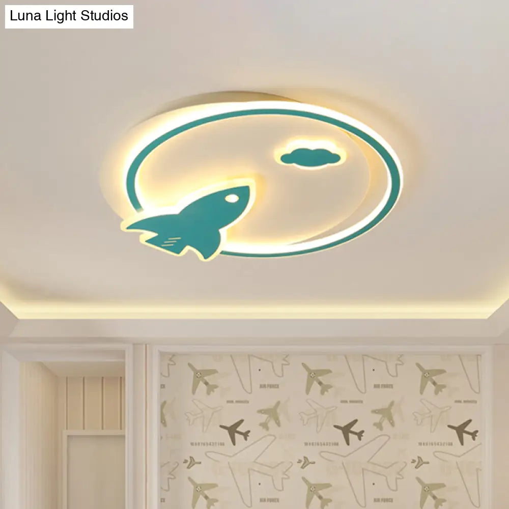 Blue Acrylic Thin Flush Light Led Ceiling Fixture - Kids Spaceship Design