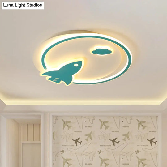 Blue Acrylic Thin Flush Light Led Ceiling Fixture - Kids Spaceship Design