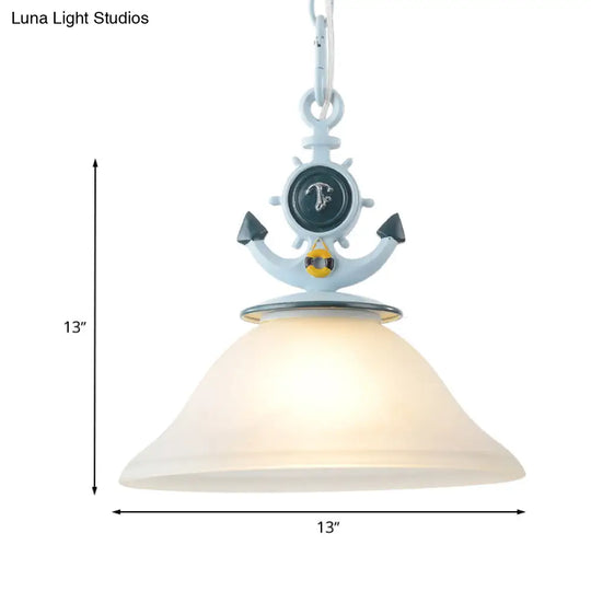 Blue Anchor Frosted Glass Bell Hanging Light For Kids Room