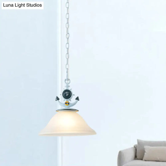 Blue Anchor Frosted Glass Bell Hanging Light For Kids Room